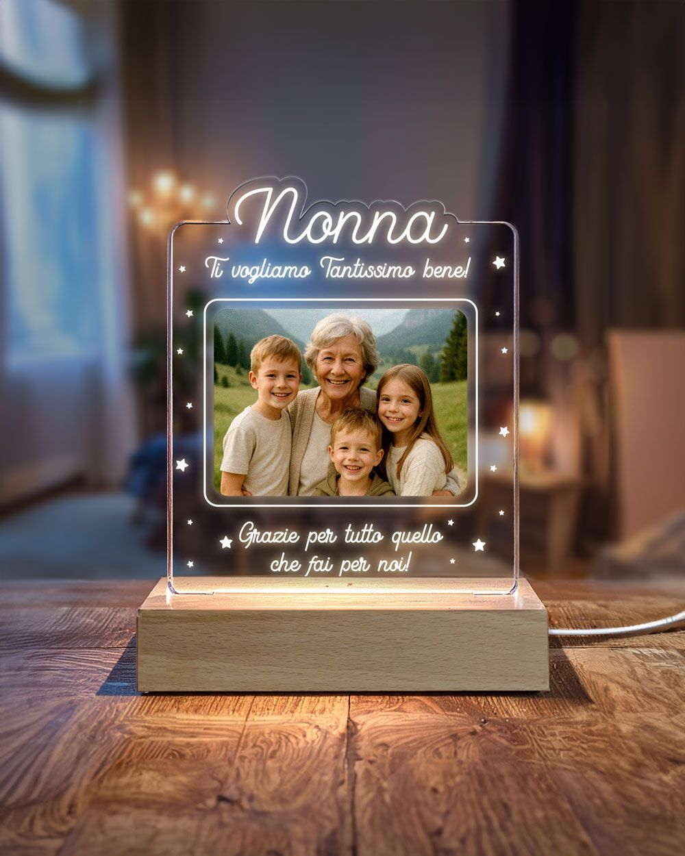Lampada a Led Placca in Plexiglass "Nonna" Personalizzata con Foto, Nomi e Dedica - Idea Regalo per la Nonna, Festa dei Nonni - immagine 16