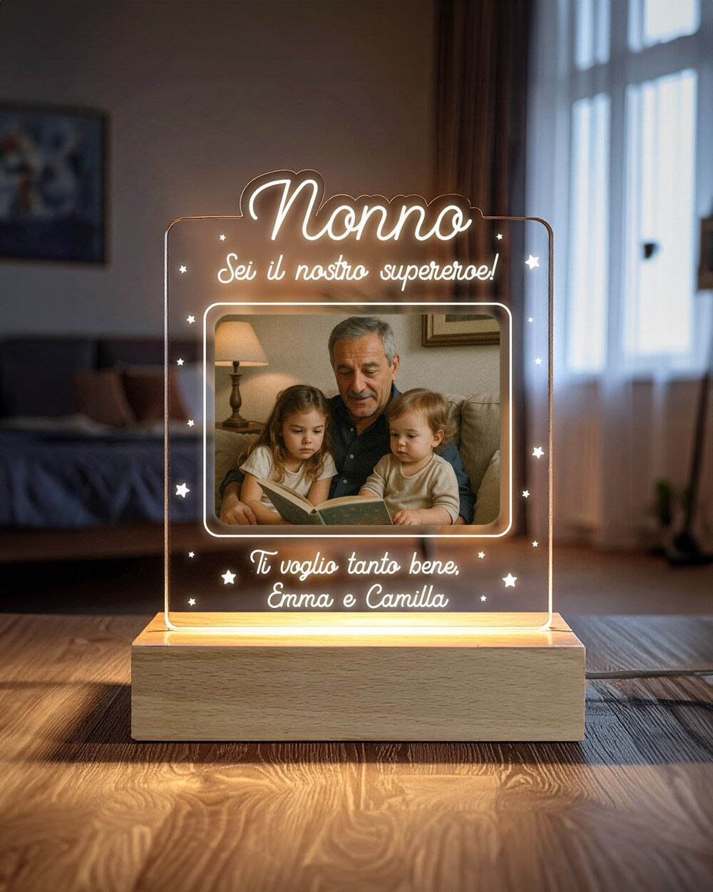 Lampada a Led Placca in Plexiglass "Nonna" Personalizzata con Foto, Nomi e Dedica - Idea Regalo per la Nonna, Festa dei Nonni - immagine 10