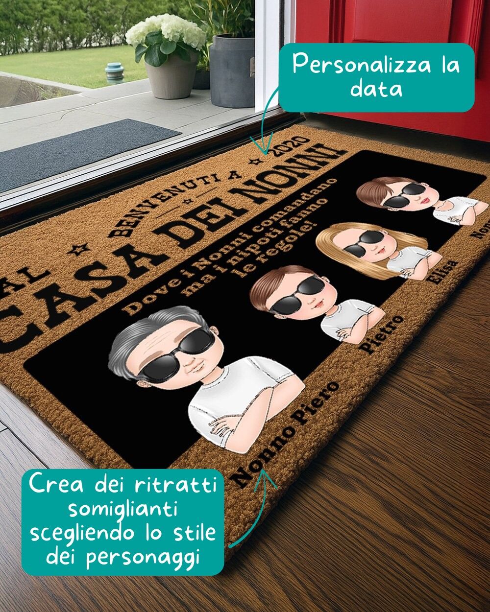 Zerbino "I Nipoti Fanno le Regole" Personalizzato con Ritratto Nonni e Nipoti e Frase - Idea Regalo Nonni, Festa dei Nonni - immagine 2