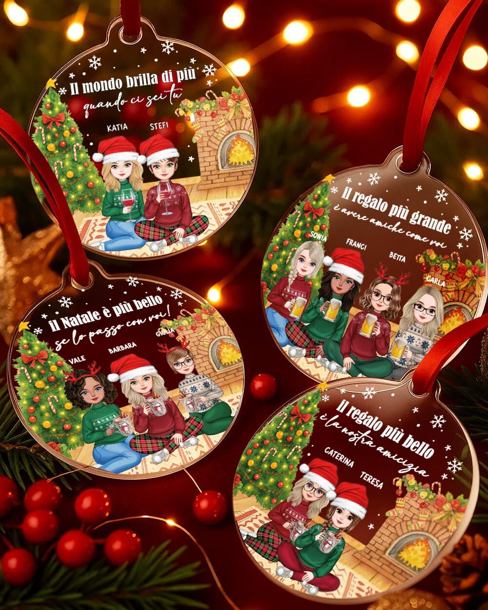 Decorazione di Natale, Pallina in Plexiglass Personalizzata con Ritratto e Caminetto - Idea Addobbo per l'Albero, Regalo di Natale per Amiche - immagine 8