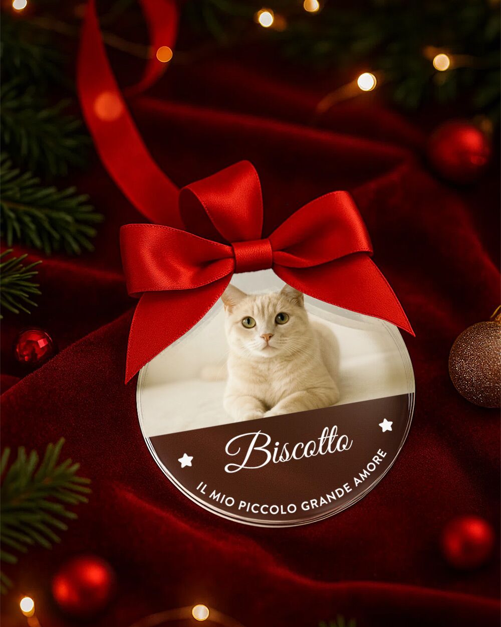 Pallina di Natale in Plexiglass, Decorazione Natalizia Personalizzata con Foto Cane o Gatto - Idea Addobbo per l'Albero, Regalo Natale - immagine 7