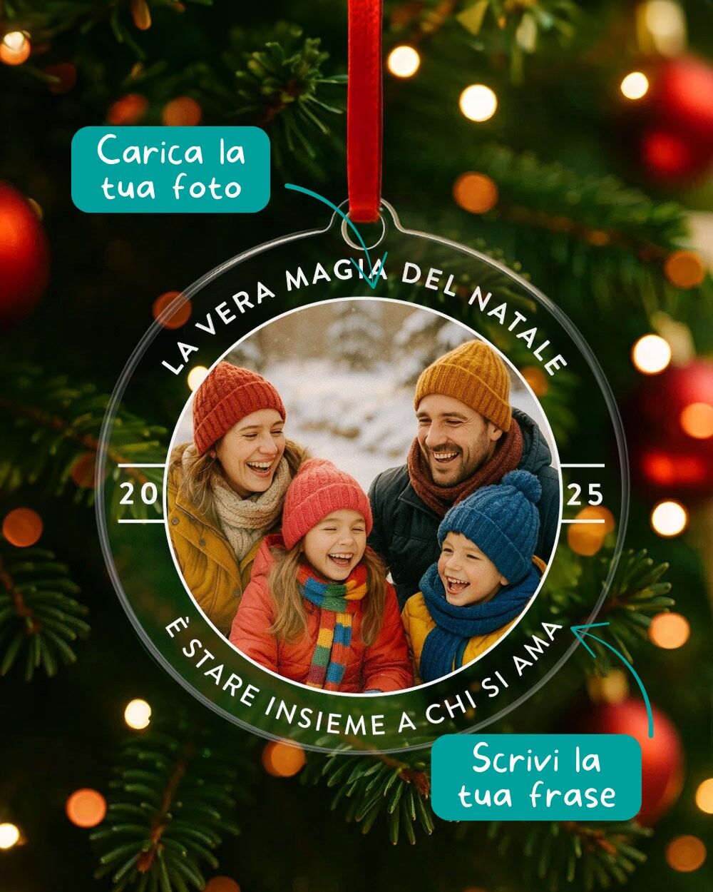 Pallina di Natale in Plexiglass, Decorazione Natalizia Personalizzata con Foto "La Vera Magia del Natale" – Idea Addobbo per l’Albero, Regalo Natale per la Famiglia - immagine 2