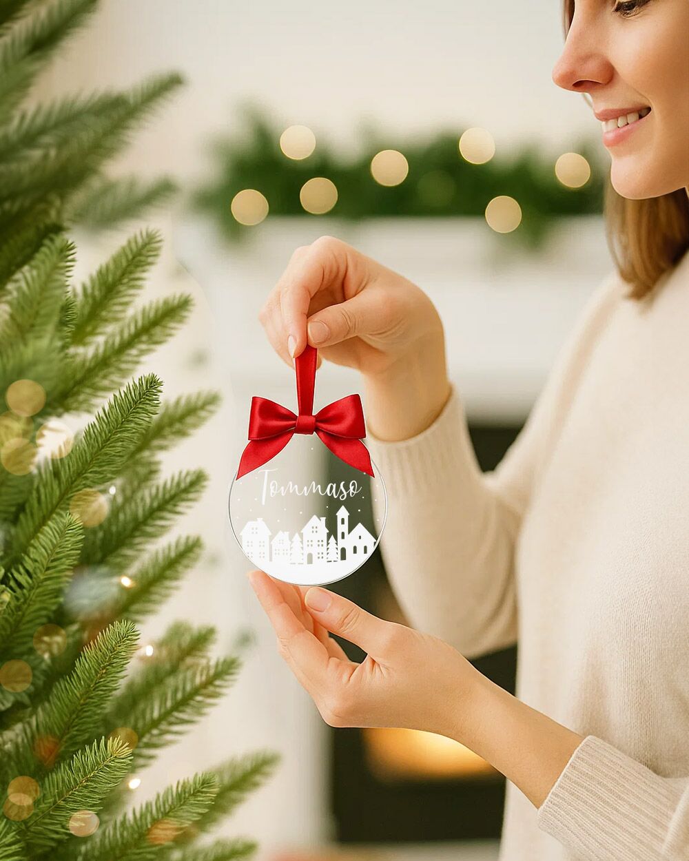 Pallina di Natale in Plexiglass, Decorazione Natalizia Personalizzata con Paesaggio Innevato e Nome – Idea Addobbo per l’Albero, Regalo Natale Bambino - immagine 7