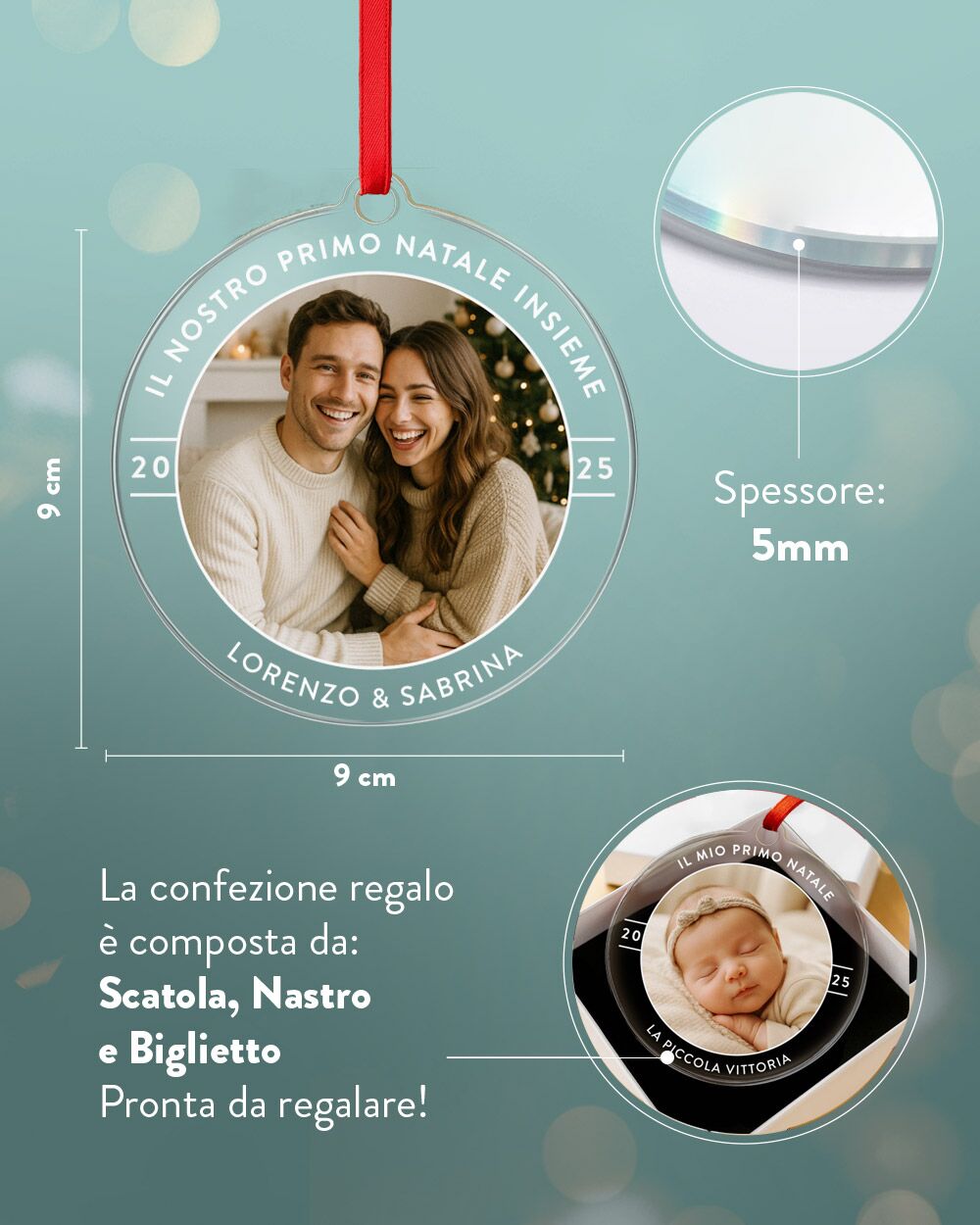 Pallina di Natale in Plexiglass, Decorazione Natalizia Personalizzata con Foto "La Vera Magia del Natale" – Idea Addobbo per l’Albero, Regalo Natale per la Famiglia - immagine 6