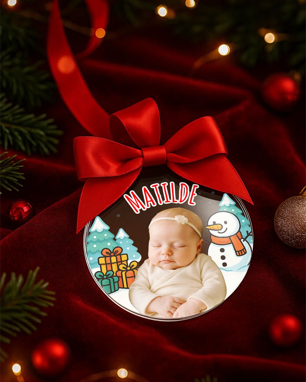 Pallina di Natale in Plexiglass, Decorazione Natalizia Personalizzata con Foto, Nome e Pupazzo di Neve – Idea Addobbo per l’Albero, Regalo Natale per Bambini - immagine 6