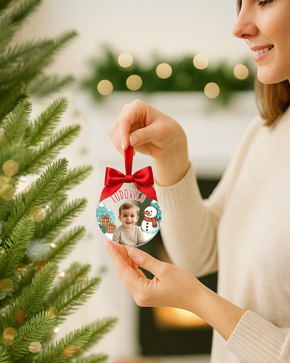 Pallina di Natale in Plexiglass, Decorazione Natalizia Personalizzata con Foto, Nome e Pupazzo di Neve – Idea Addobbo per l’Albero, Regalo Natale per Bambini - immagine 8