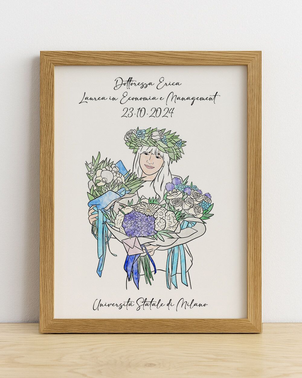 ritratto-illustrazione-laurea-donna-fiori-stampa-rovere
