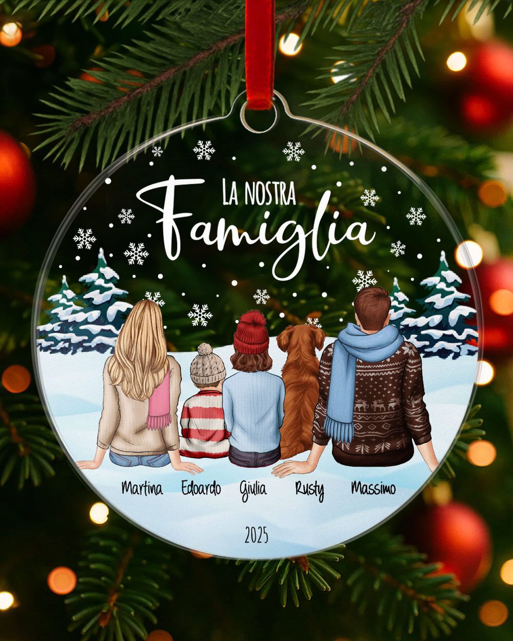 Decorazione di Natale, Pallina Personalizzata con Ritratto Sagome di Spalle - Idea Regalo Natale Famiglia