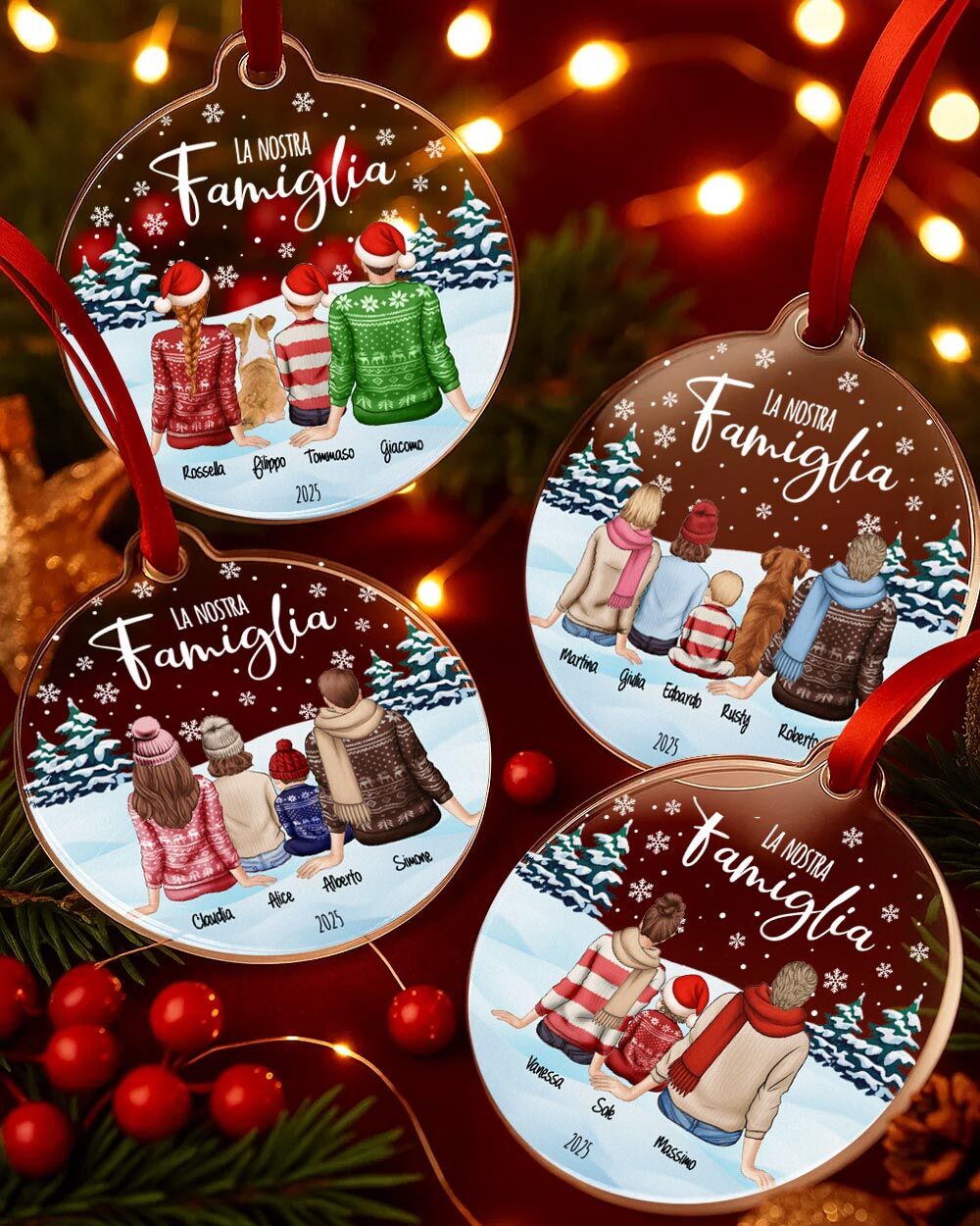 Decorazione di Natale, Pallina Personalizzata con Ritratto Sagome di Spalle - Idea Regalo Natale Famiglia - immagine 3