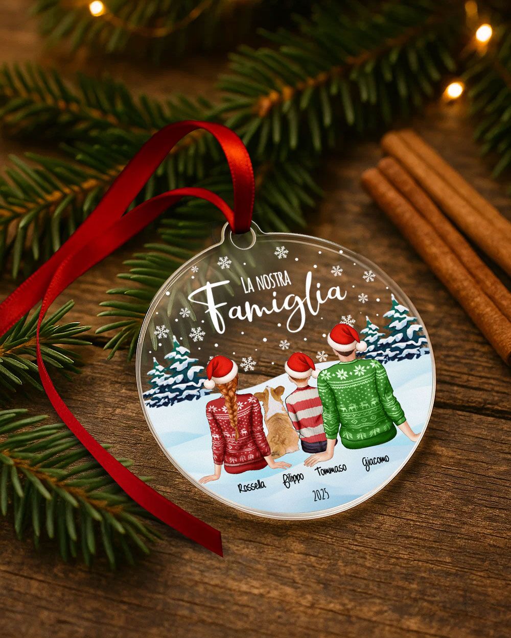 Decorazione di Natale, Pallina Personalizzata con Ritratto Sagome di Spalle - Idea Regalo Natale Famiglia - immagine 2