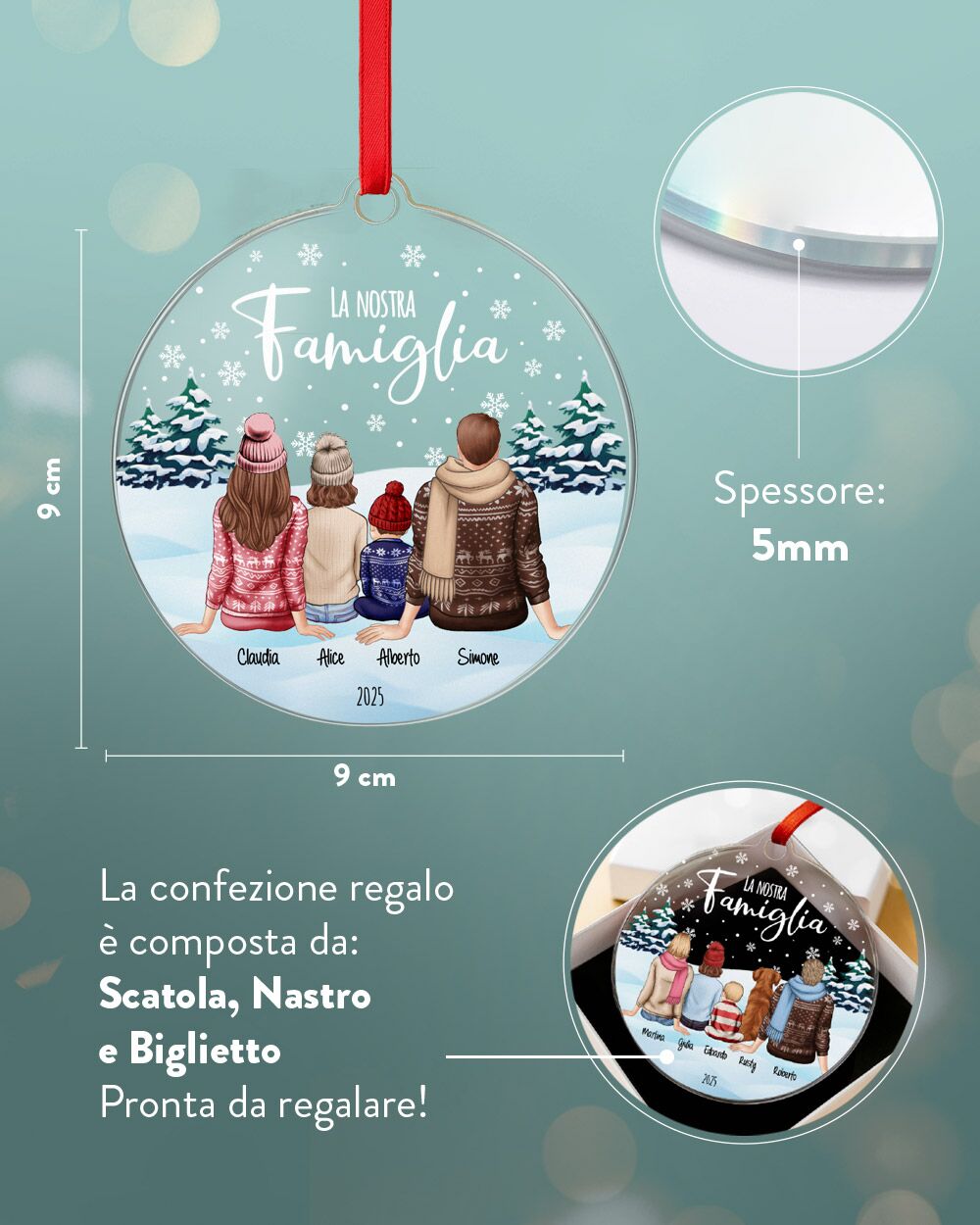 Decorazione di Natale, Pallina Personalizzata con Ritratto Sagome di Spalle - Idea Regalo Natale Famiglia - immagine 5