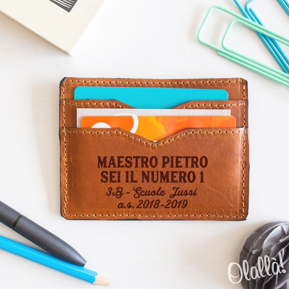 Portacarte Pelle Regalo Maestro Personalizzato
